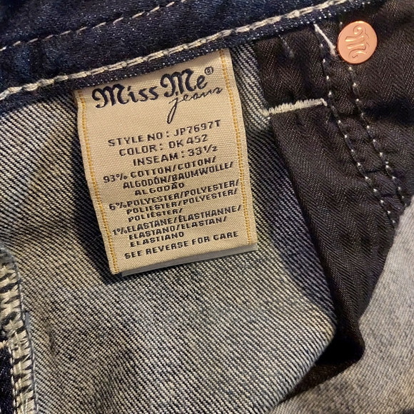 Miss Me Dark Blue Signature Straight Jeans with Embellished Pockets -27x33 - Picture 4 of 9